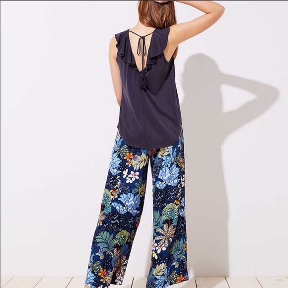 Loft | Ruffle Tie Back Flutter Blouse Black M - Picture 2 of 15